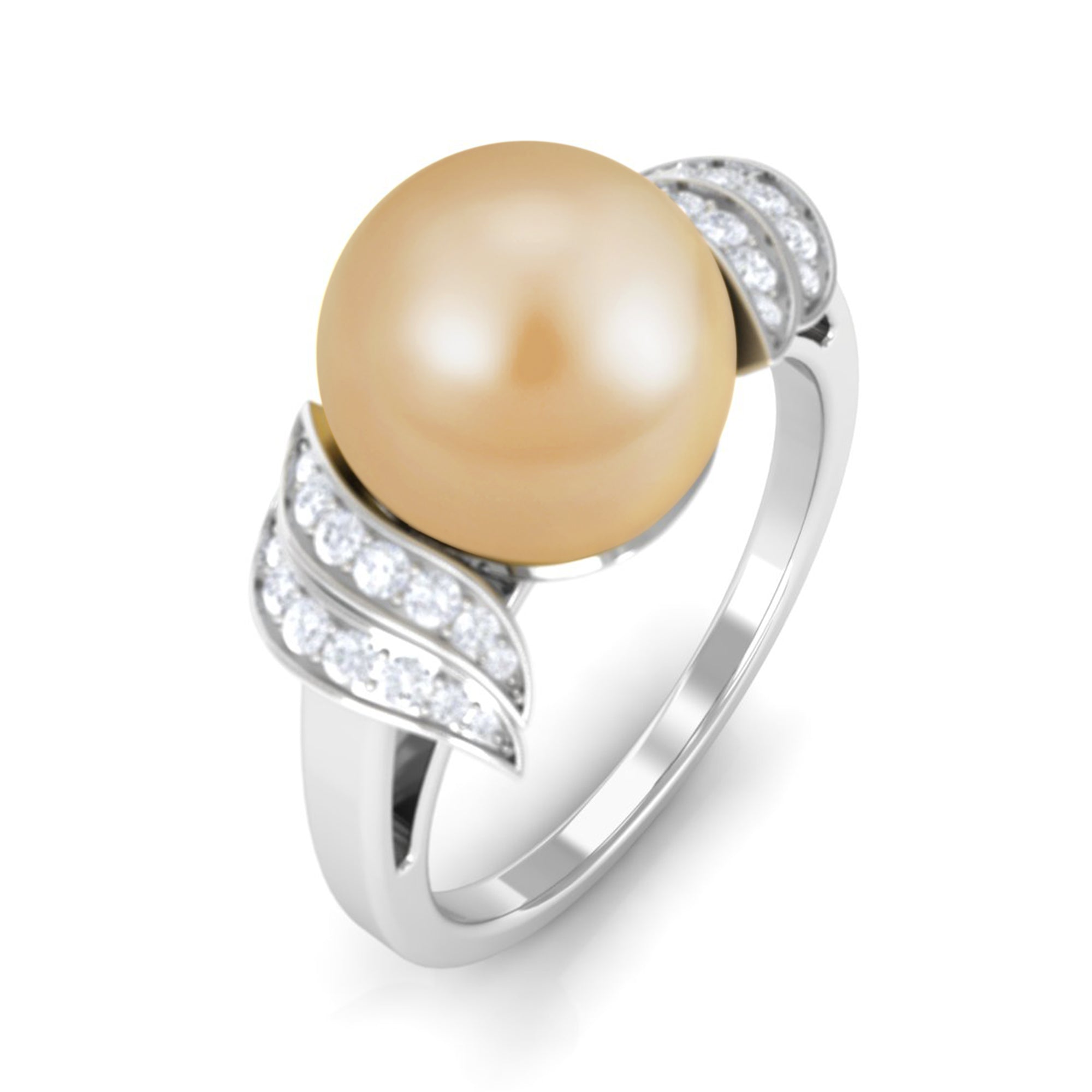 Rosec Jewels-7.75 CT Elegant South Sea Pearl Solitaire Engagement Ring with Diamond