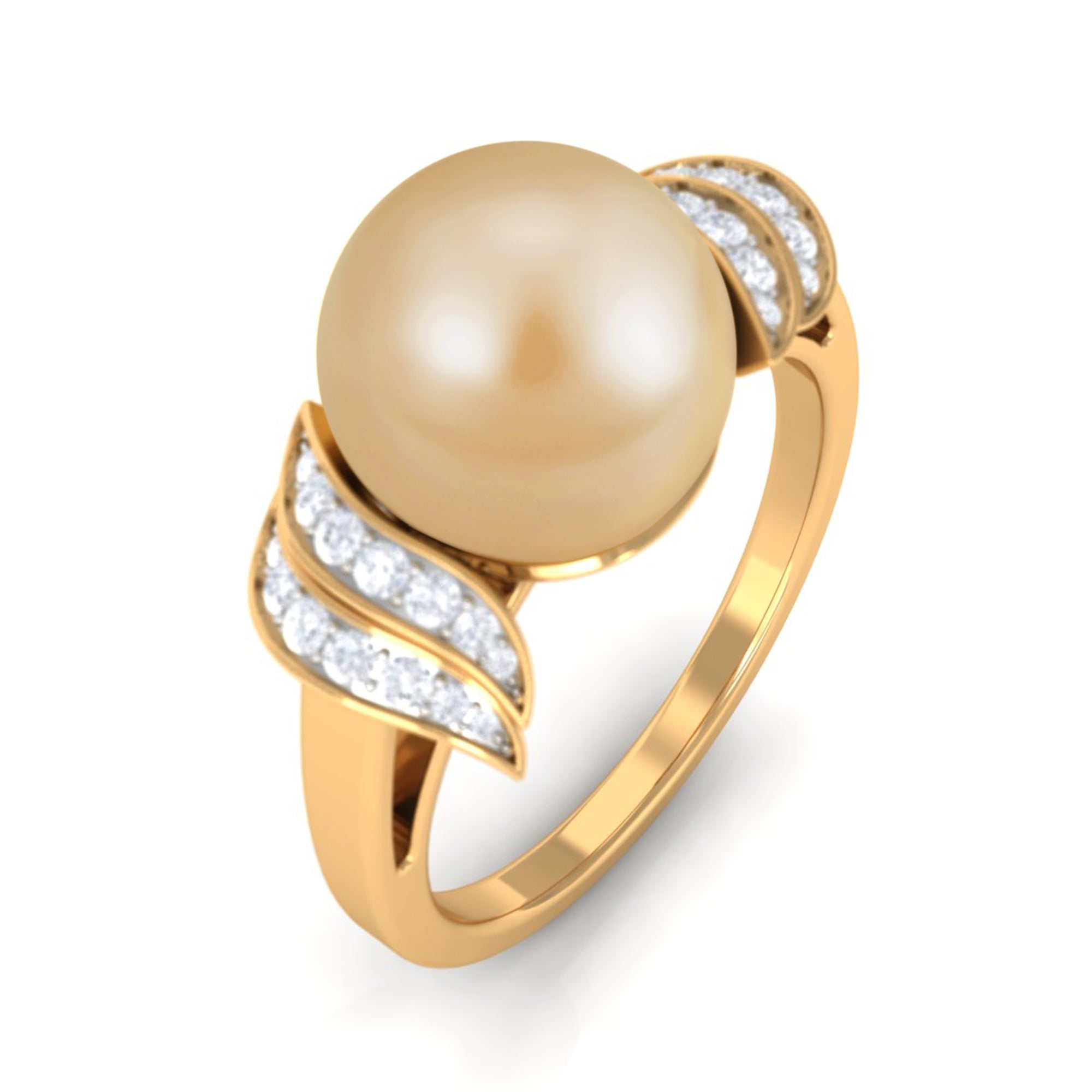 Rosec Jewels-7.75 CT Elegant South Sea Pearl Solitaire Engagement Ring with Diamond