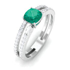 Rosec Jewels-Cushion shape Emerald and Diamond Anniversary Double Band Ring