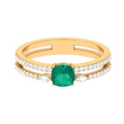 Rosec Jewels-Cushion shape Emerald and Diamond Anniversary Double Band Ring