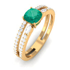 Rosec Jewels-Cushion shape Emerald and Diamond Anniversary Double Band Ring