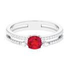 Rosec Jewels-Lab Grown Ruby Anniversary Double Band Ring with Diamond