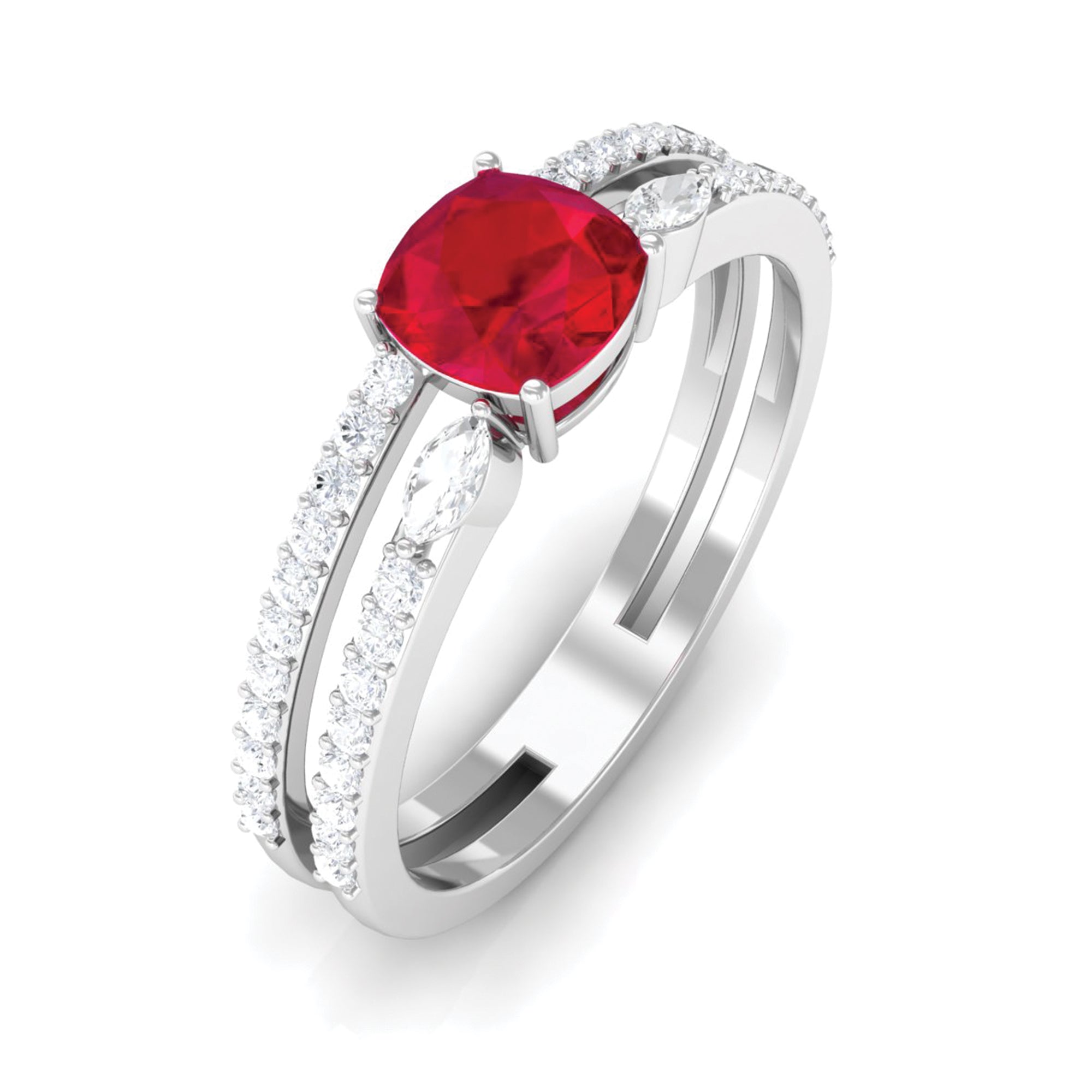 Rosec Jewels-Lab Grown Ruby Anniversary Double Band Ring with Diamond