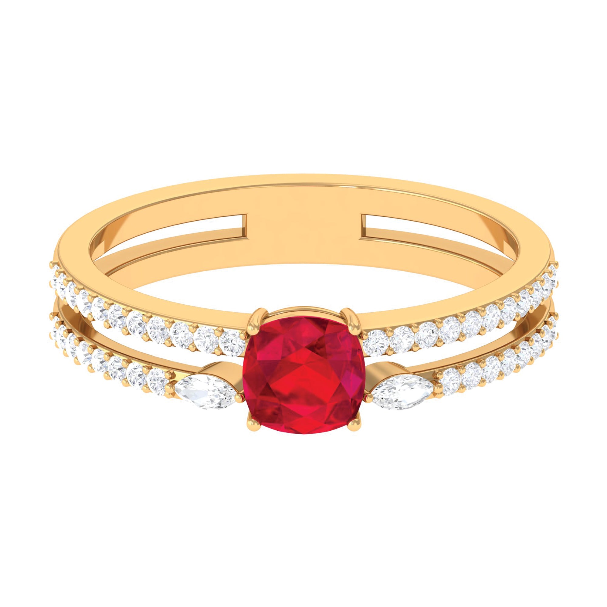 Rosec Jewels-Lab Grown Ruby Anniversary Double Band Ring with Diamond