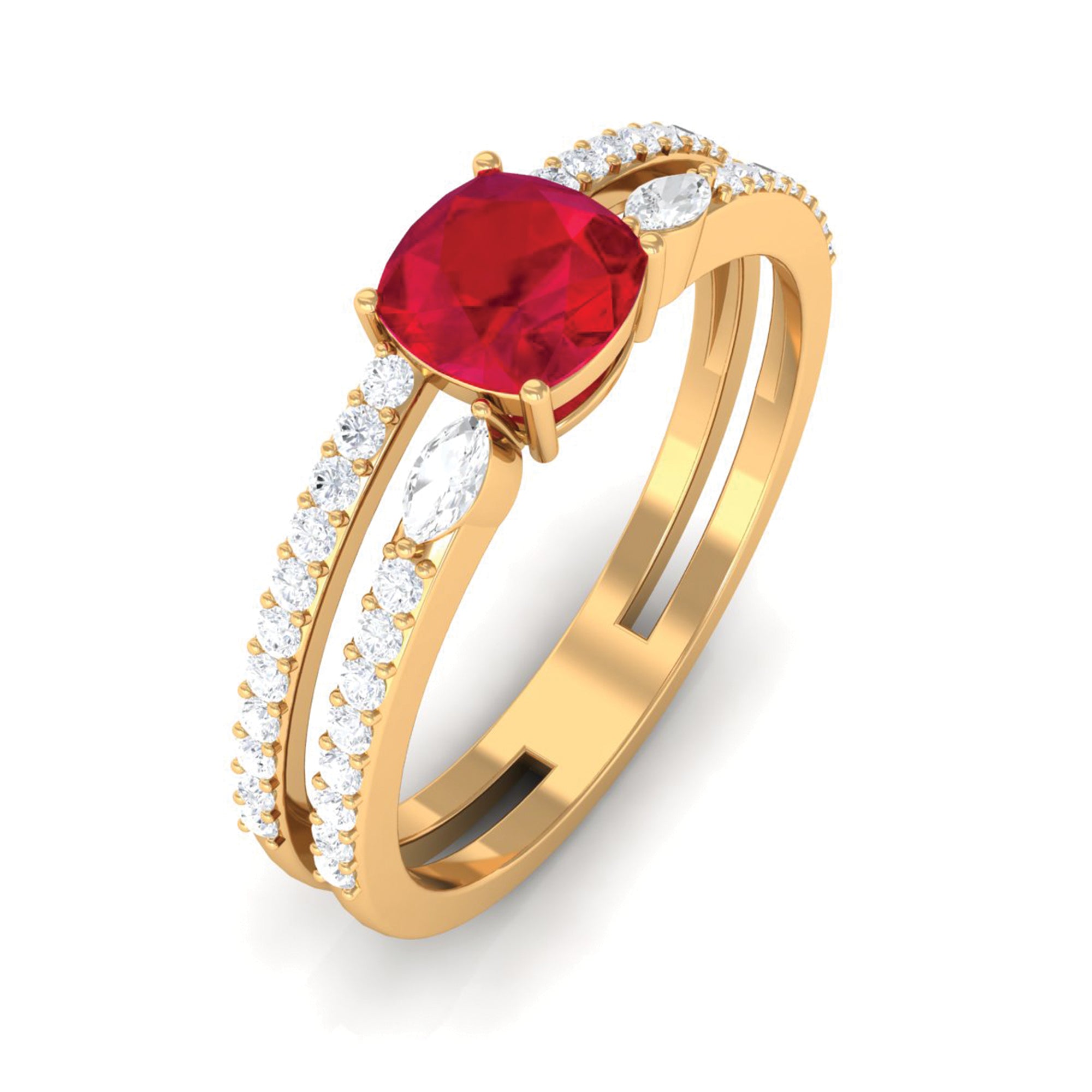 Rosec Jewels-Lab Grown Ruby Anniversary Double Band Ring with Diamond