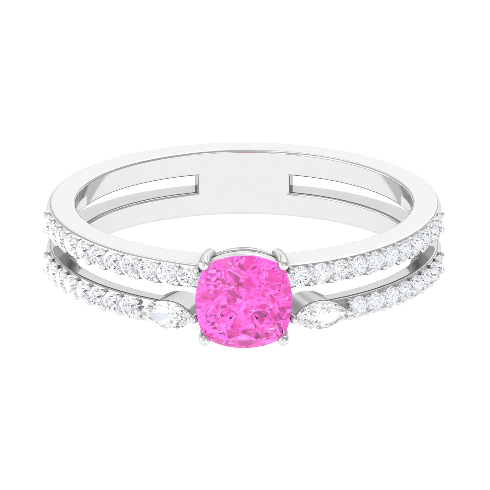 Rosec Jewels-Created Pink Sapphire and Diamond Anniversary Double Band Ring