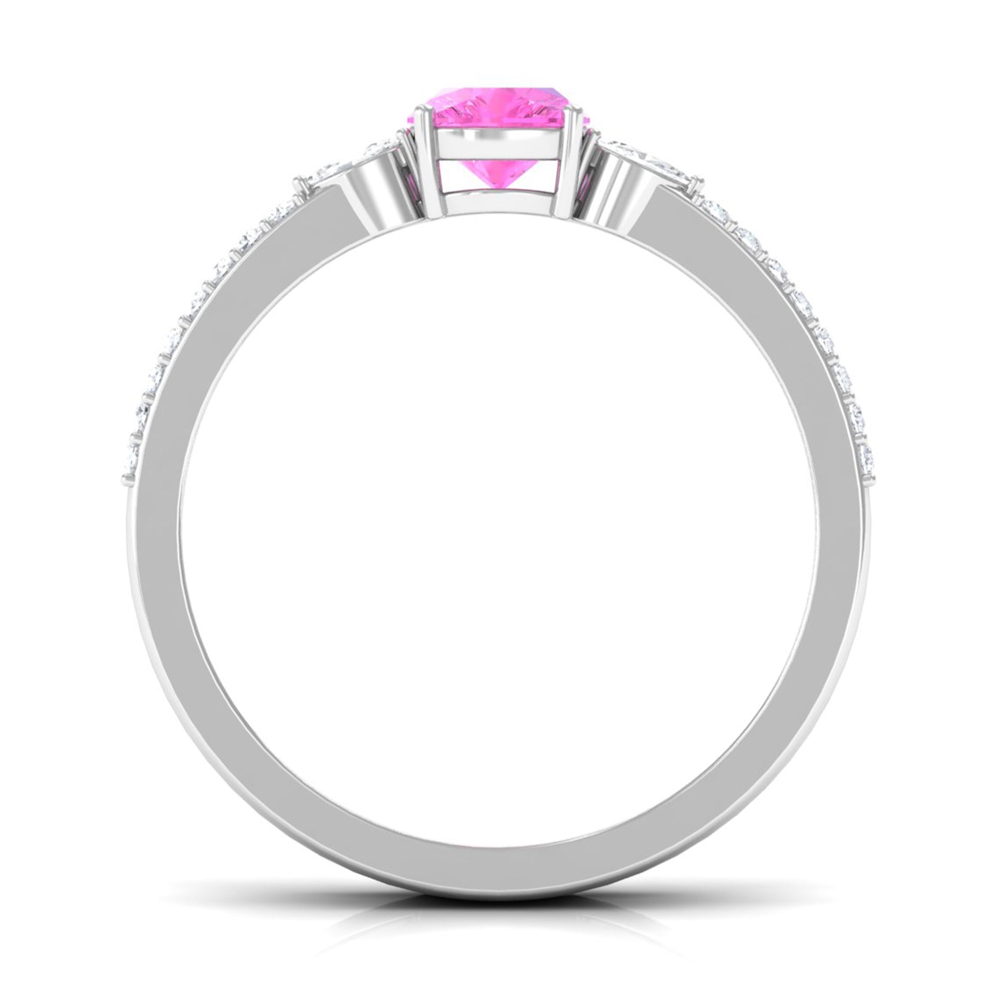 Rosec Jewels-Created Pink Sapphire and Diamond Anniversary Double Band Ring