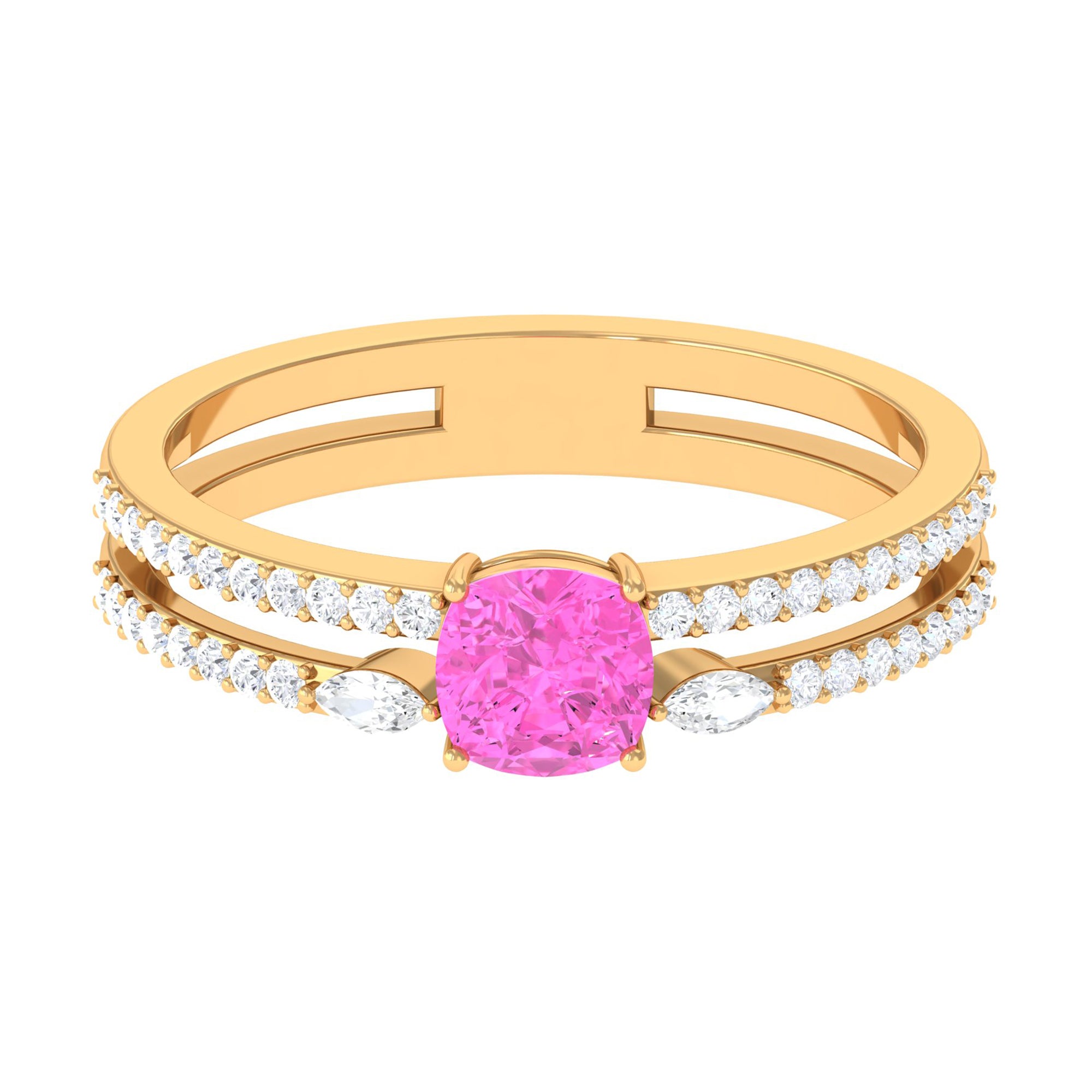 Rosec Jewels-Created Pink Sapphire and Diamond Anniversary Double Band Ring