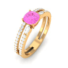 Rosec Jewels-Created Pink Sapphire and Diamond Anniversary Double Band Ring