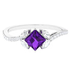 Rosec Jewels-Nature Inspired Princess Cut Amethyst and Diamond Engagement Ring