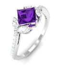 Rosec Jewels-Nature Inspired Princess Cut Amethyst and Diamond Engagement Ring