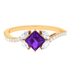 Rosec Jewels-Nature Inspired Princess Cut Amethyst and Diamond Engagement Ring