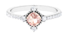 Rosec Jewels-Cushion Cut Morganite Solitaire Engagement Ring with Diamond Side Stones