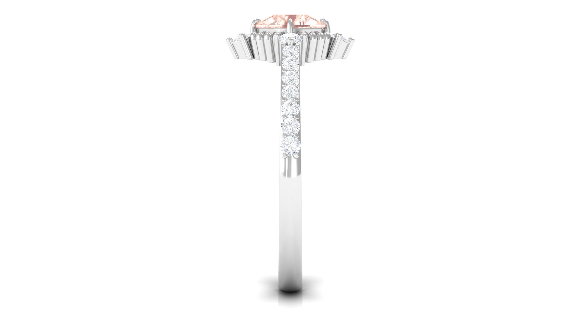 Rosec Jewels-Cushion Cut Morganite Solitaire Engagement Ring with Diamond Side Stones