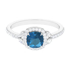 Rosec Jewels-Natural London Blue Topaz Halo Engagement Ring with Diamond