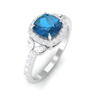 Rosec Jewels-Natural London Blue Topaz Halo Engagement Ring with Diamond