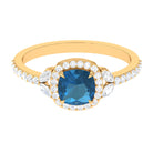 Rosec Jewels-Natural London Blue Topaz Halo Engagement Ring with Diamond