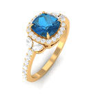 Rosec Jewels-Natural London Blue Topaz Halo Engagement Ring with Diamond