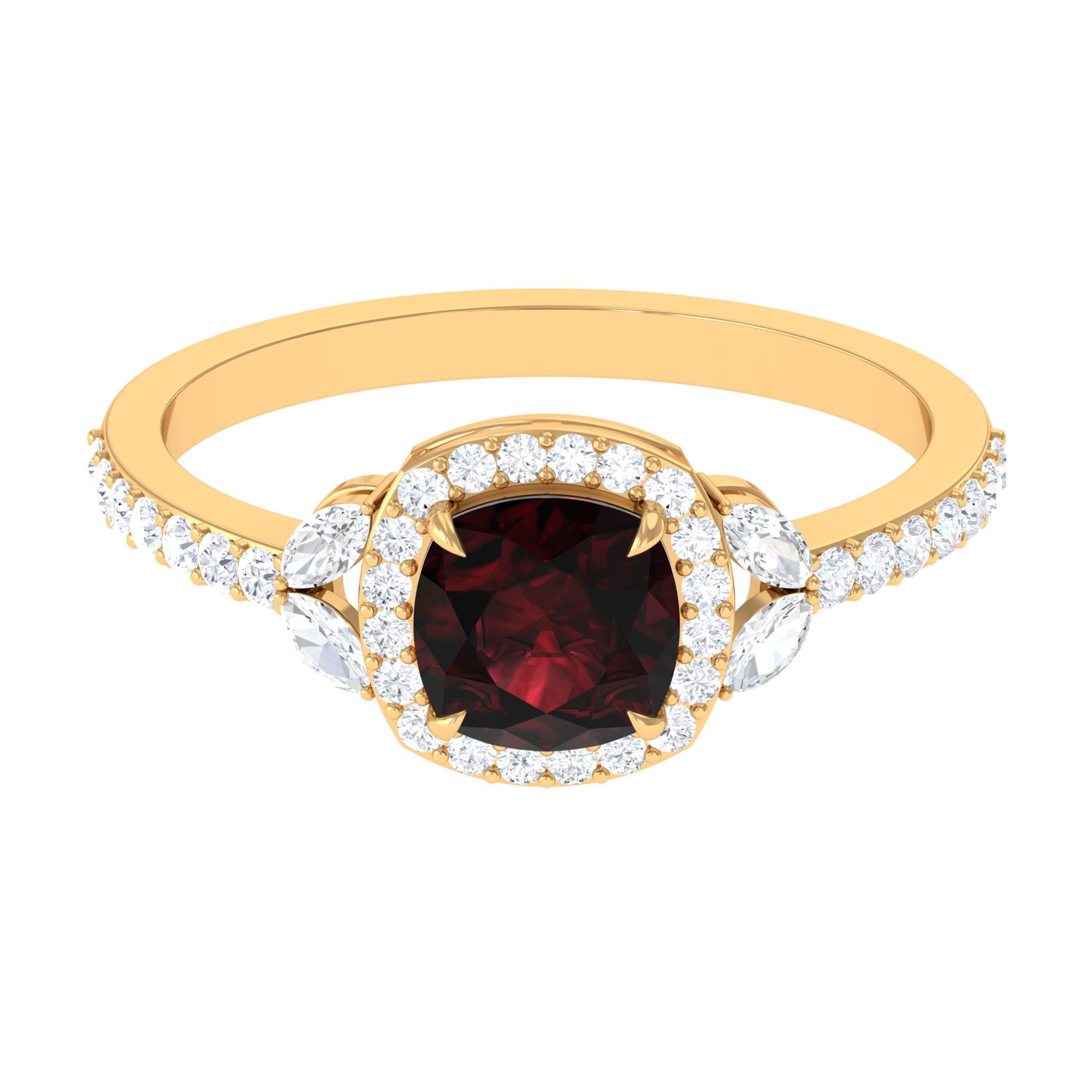 Rosec Jewels-2 CT Natural Garnet Halo Engagement Ring with Diamond