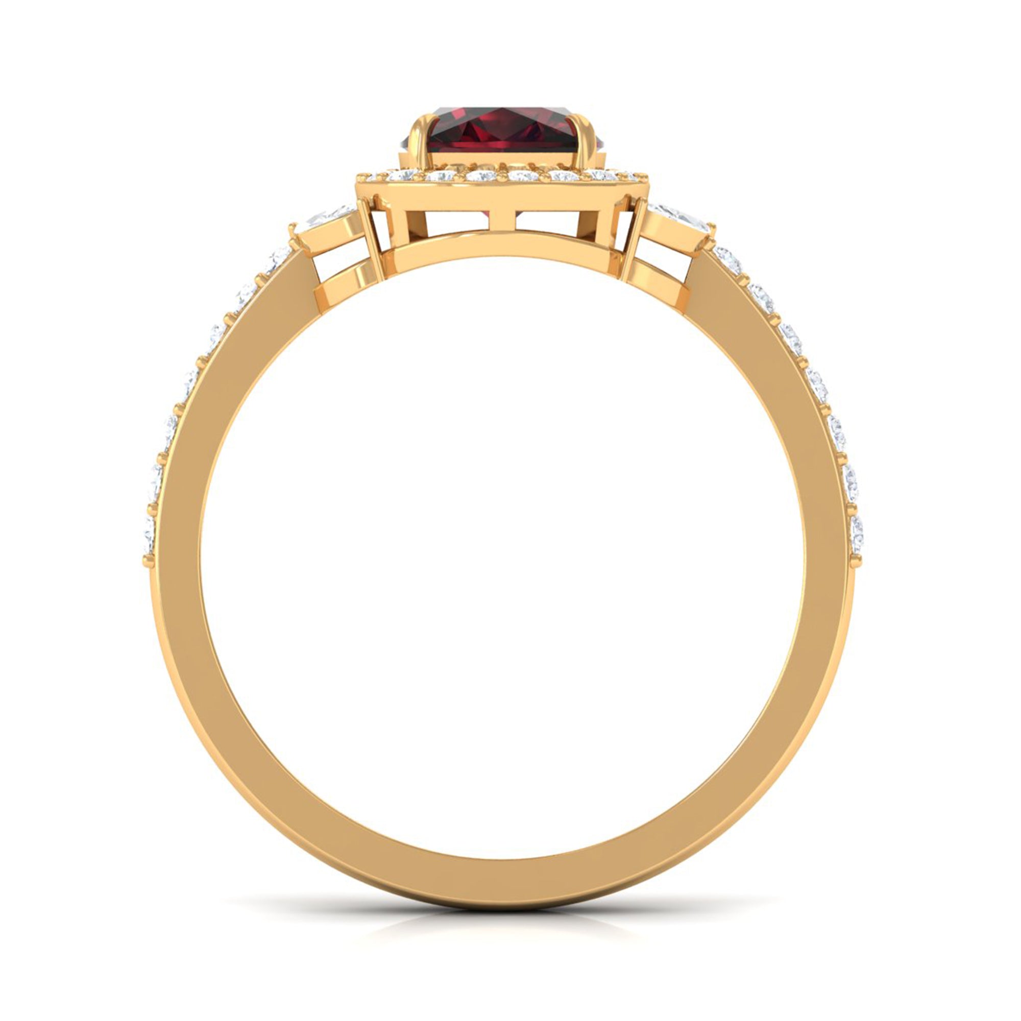 Rosec Jewels-2 CT Natural Garnet Halo Engagement Ring with Diamond