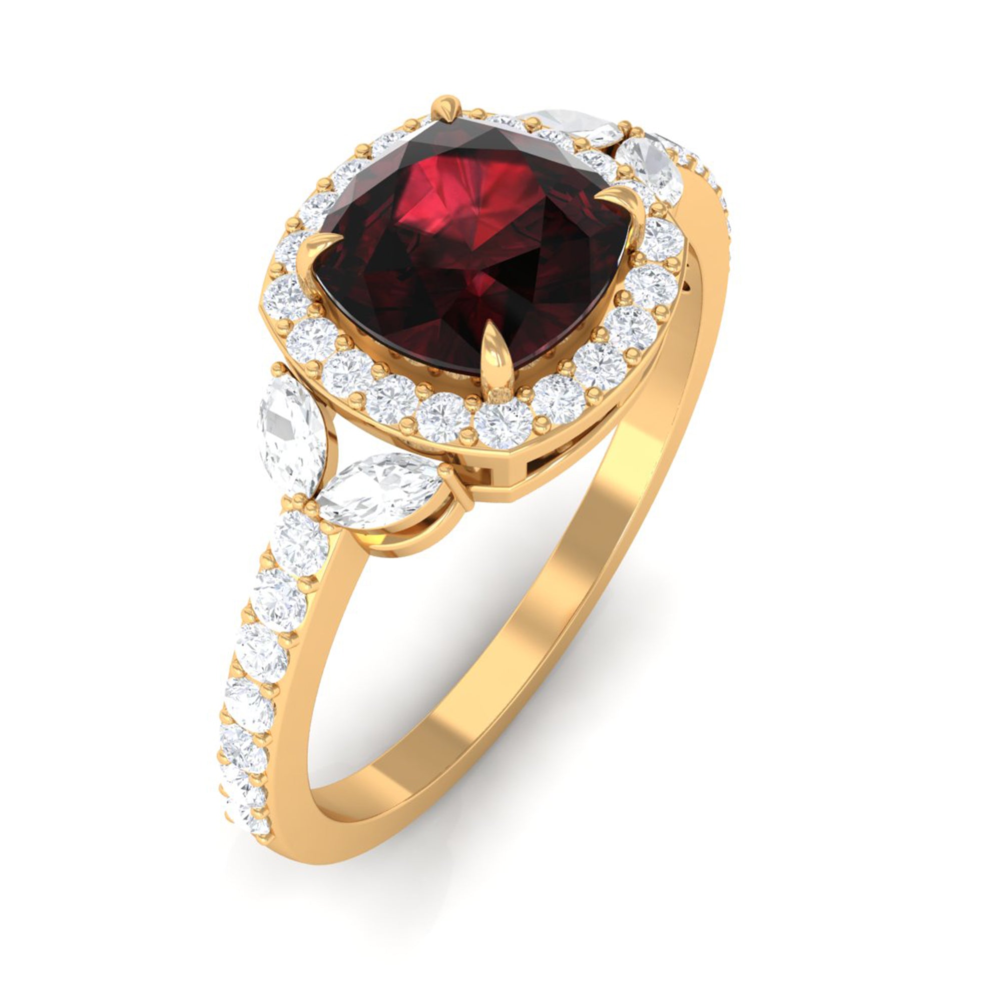 Rosec Jewels-2 CT Natural Garnet Halo Engagement Ring with Diamond