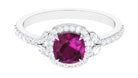 Rosec Jewels-2 CT Cushion Cut Rhodolite Halo Engagement Ring with Diamond