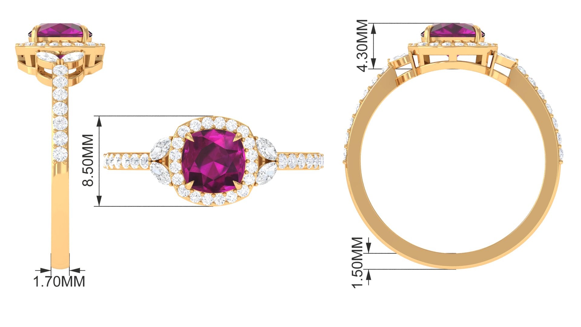 Rosec Jewels-2 CT Cushion Cut Rhodolite Halo Engagement Ring with Diamond