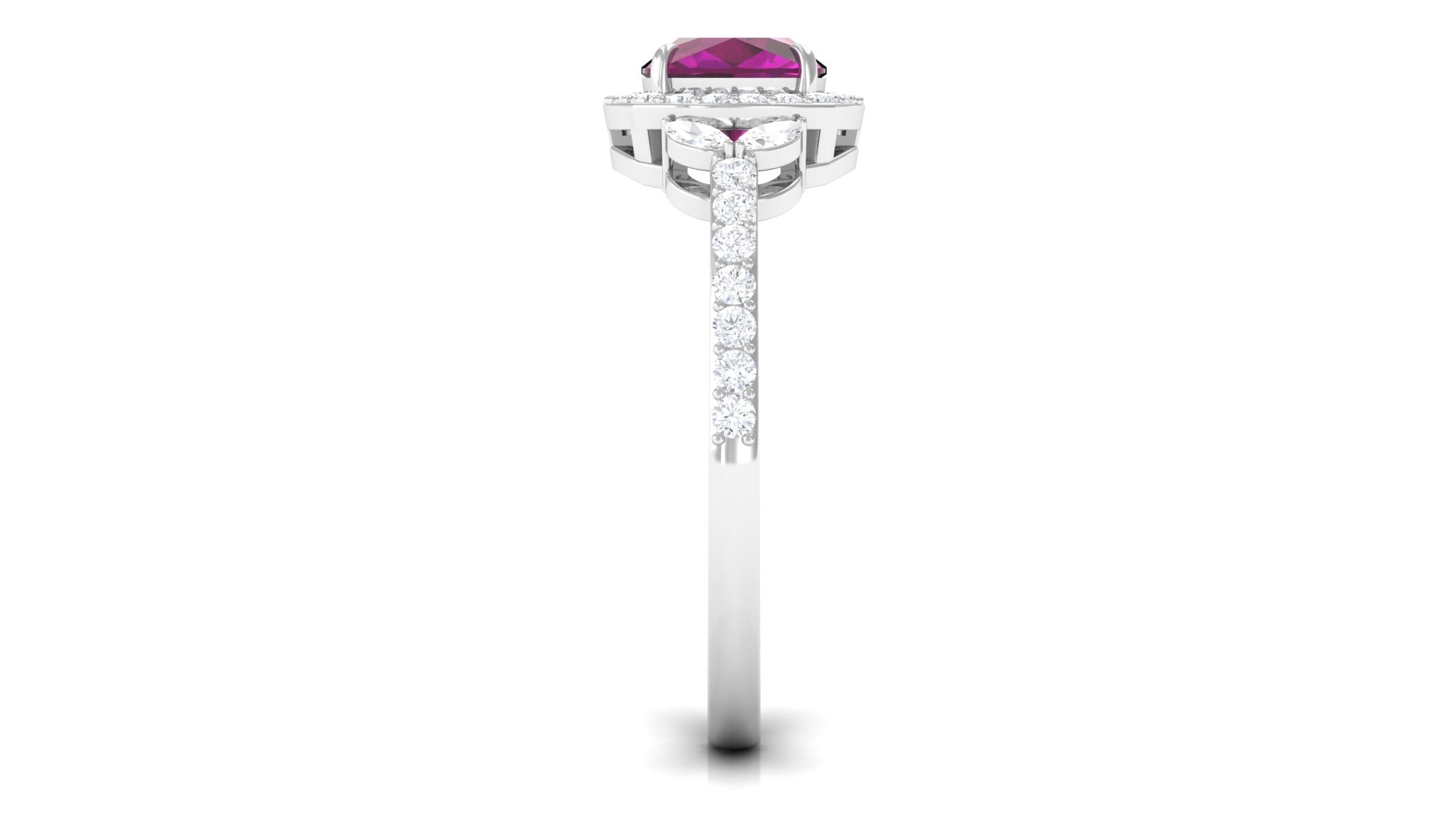 Rosec Jewels-2 CT Cushion Cut Rhodolite Halo Engagement Ring with Diamond