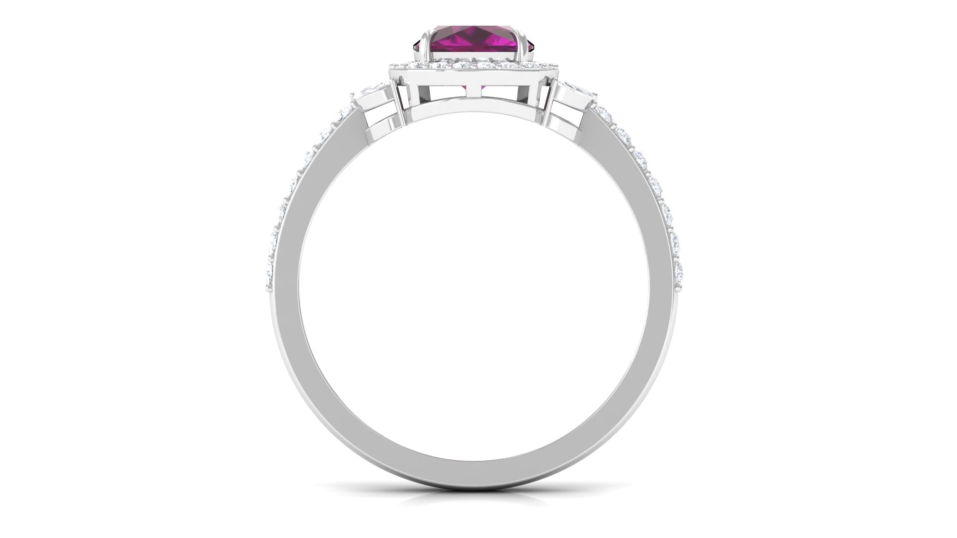 Rosec Jewels-2 CT Cushion Cut Rhodolite Halo Engagement Ring with Diamond