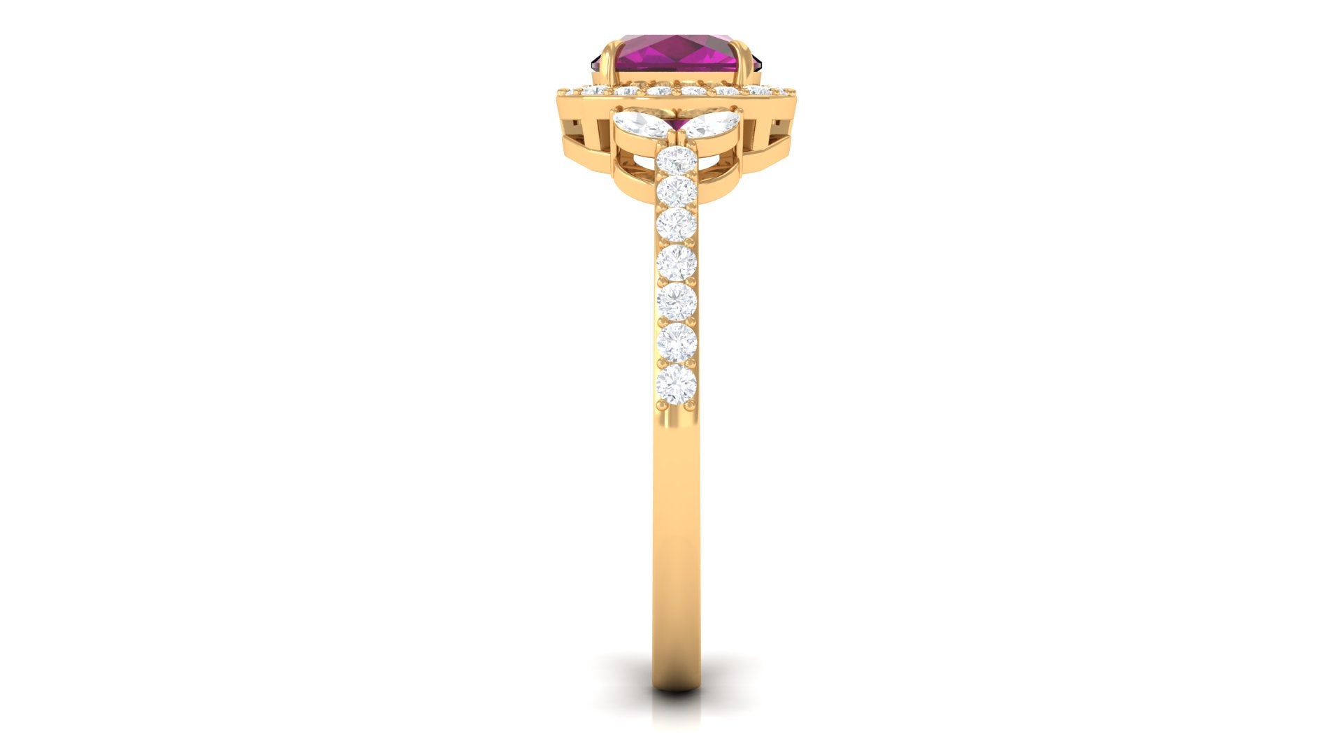 Rosec Jewels-2 CT Cushion Cut Rhodolite Halo Engagement Ring with Diamond