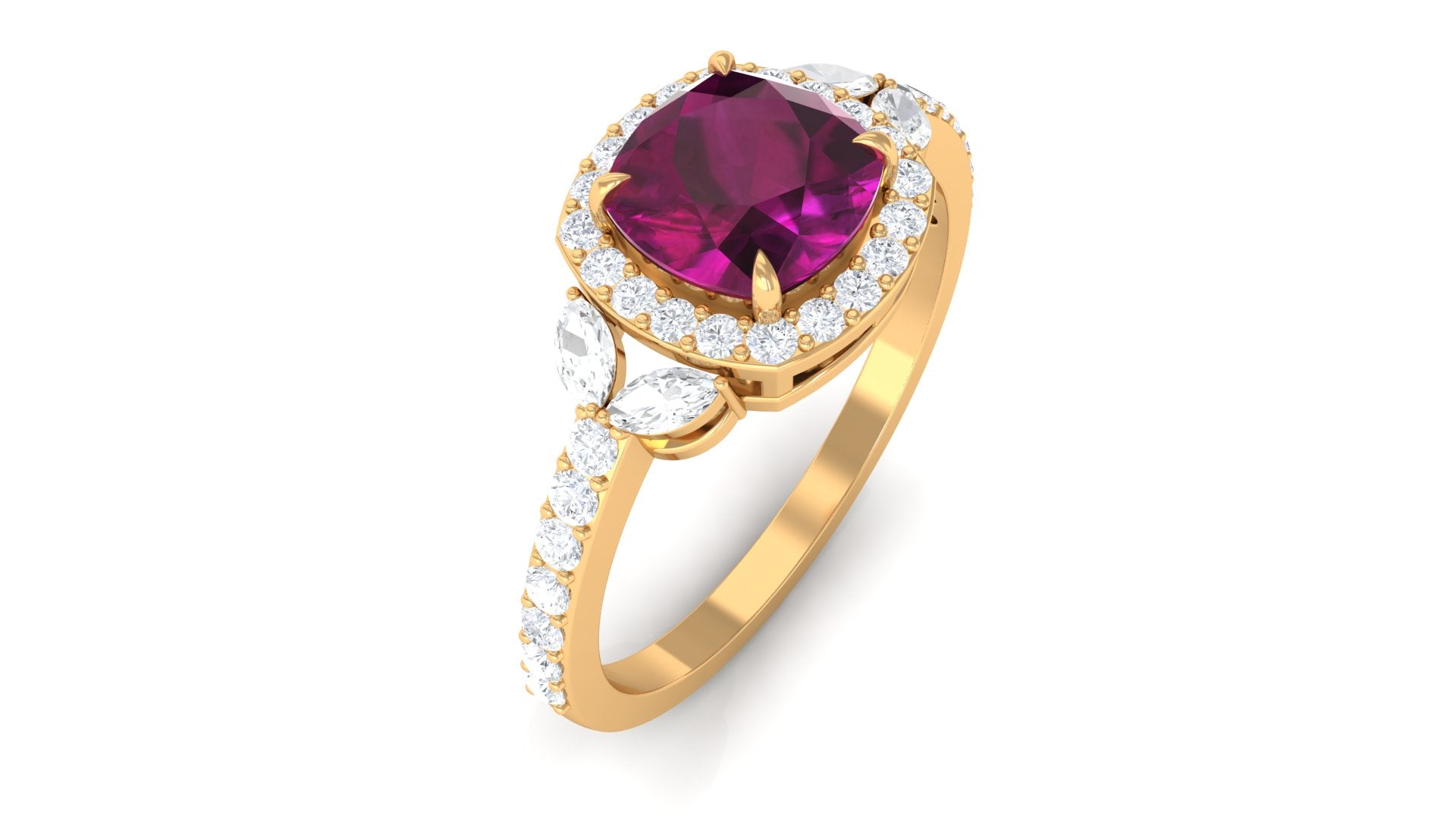 Rosec Jewels-2 CT Cushion Cut Rhodolite Halo Engagement Ring with Diamond