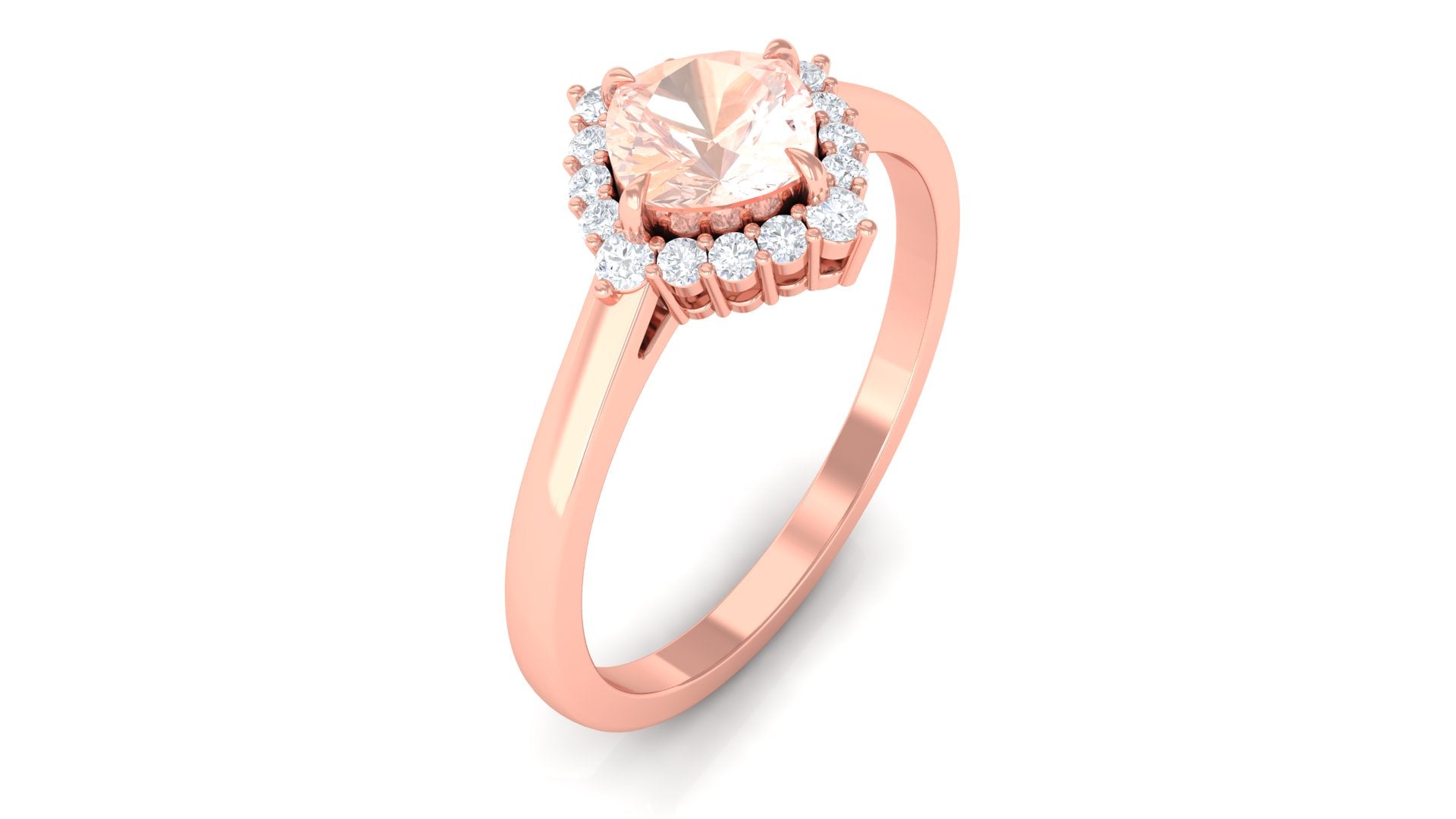 Rosec Jewels-Cushion Cut Morganite Engagement Ring with Diamond Halo