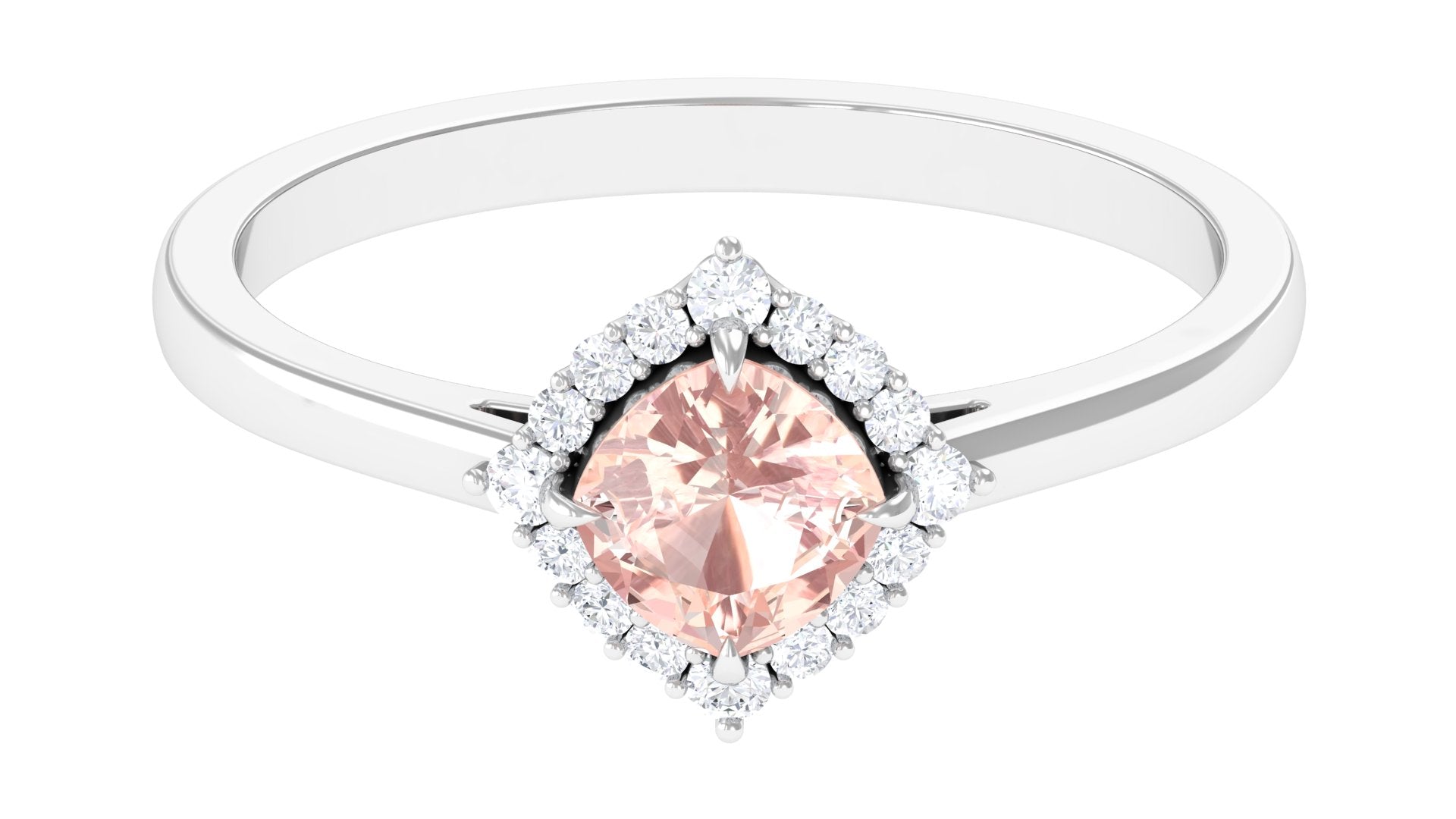 Rosec Jewels-Cushion Cut Morganite Engagement Ring with Diamond Halo