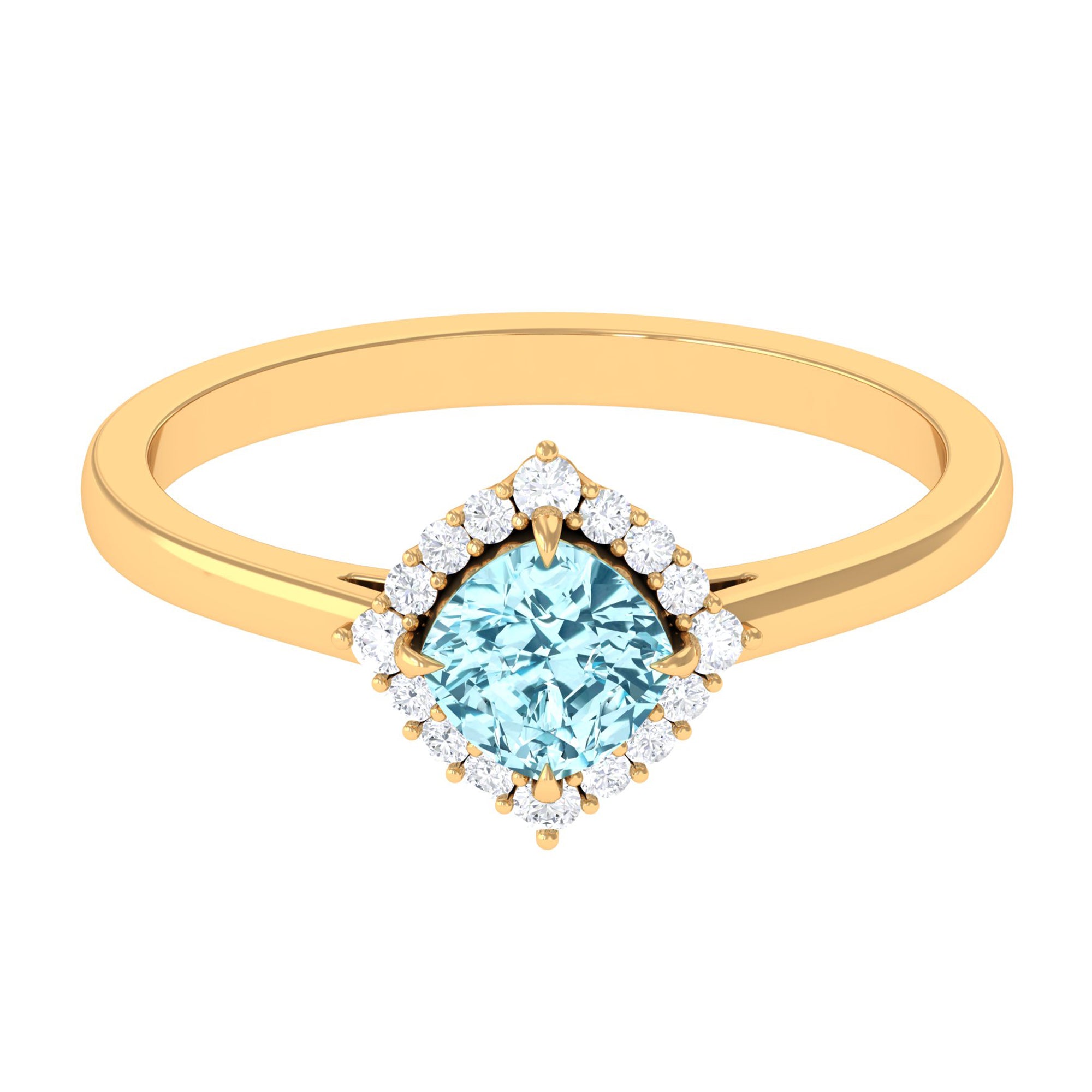 Rosec Jewels-Cushion Cut Aquamarine and Diamond Halo Engagement Ring