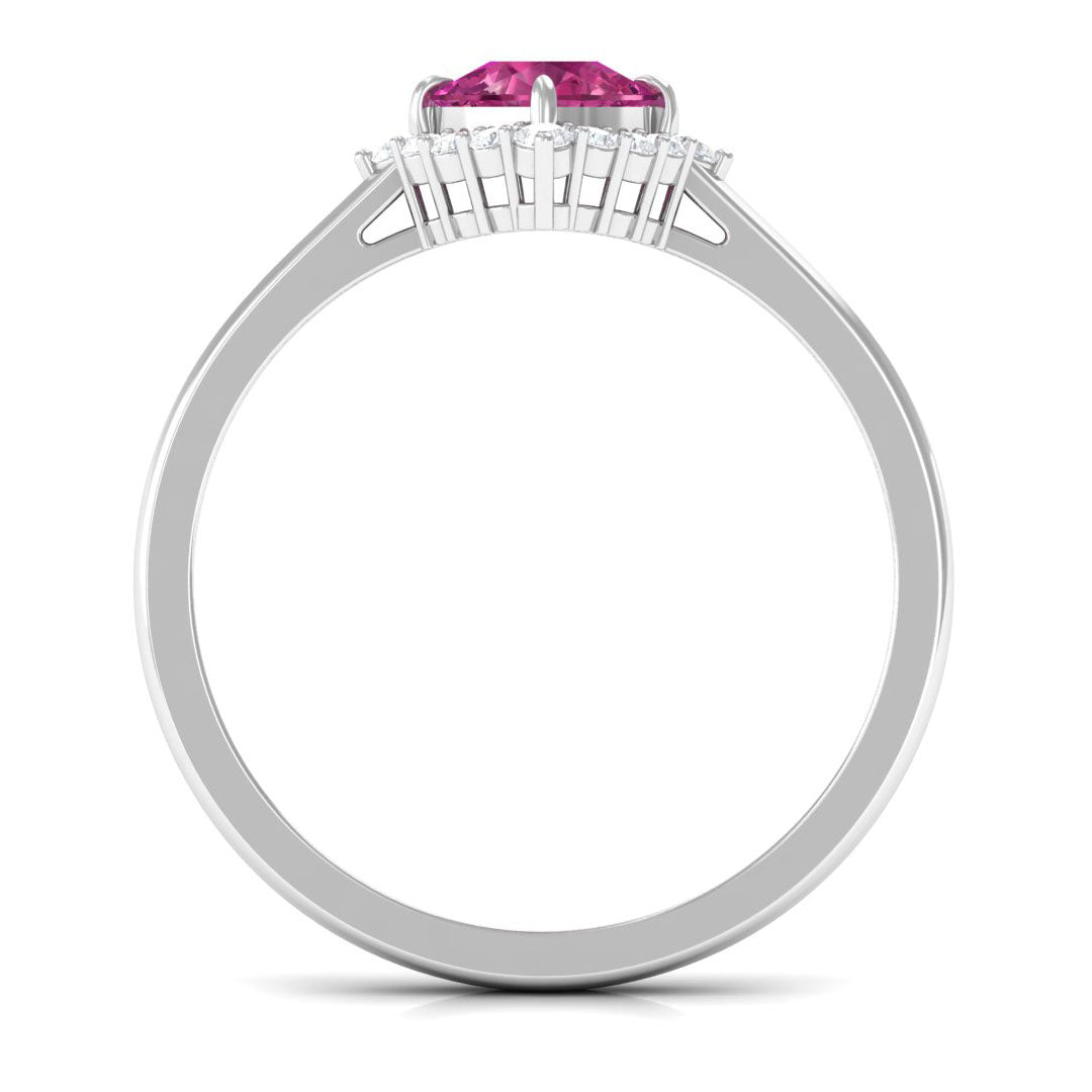 Rosec Jewels-Real Pink Tourmaline Engagement Ring with Diamond Halo