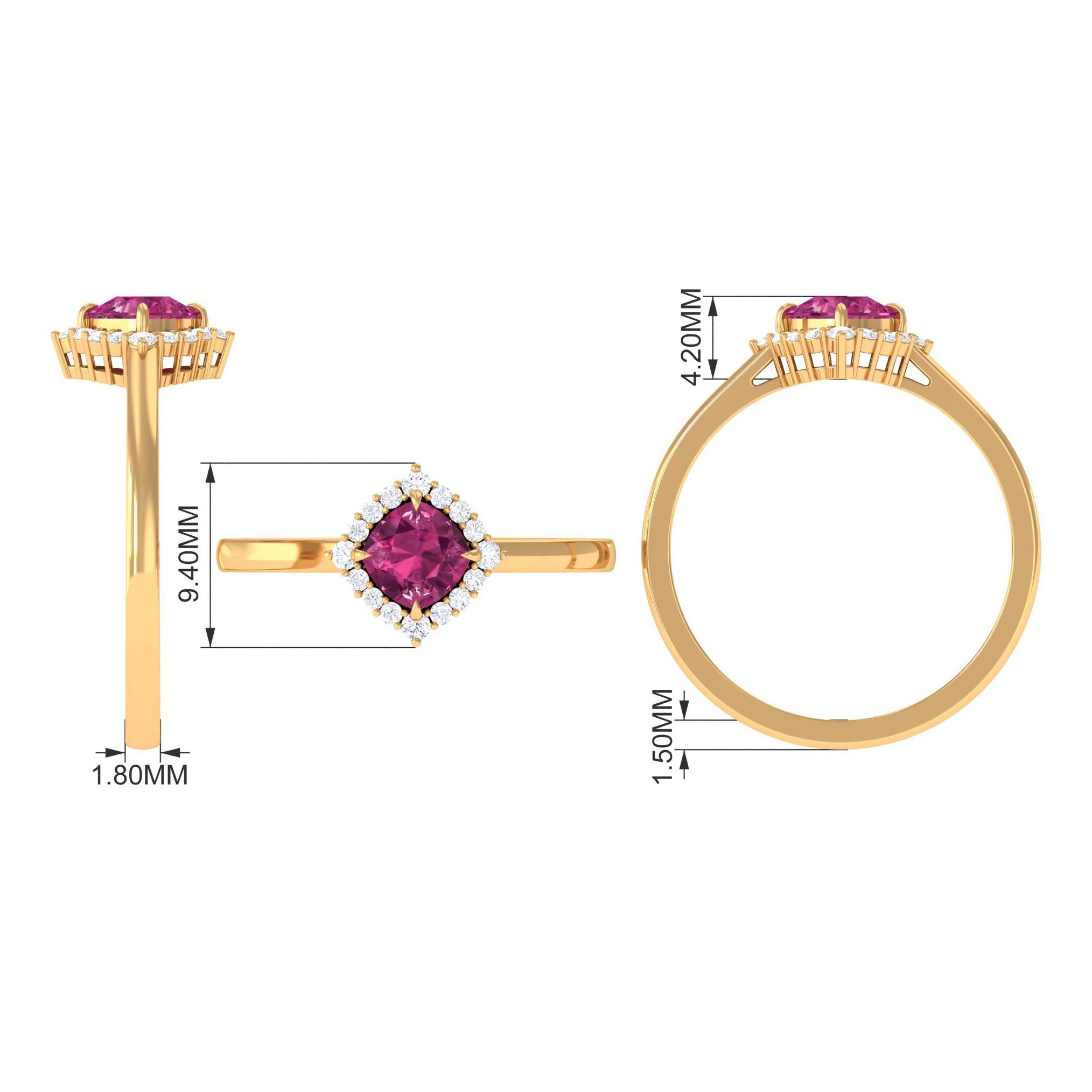 Rosec Jewels-Real Pink Tourmaline Engagement Ring with Diamond Halo