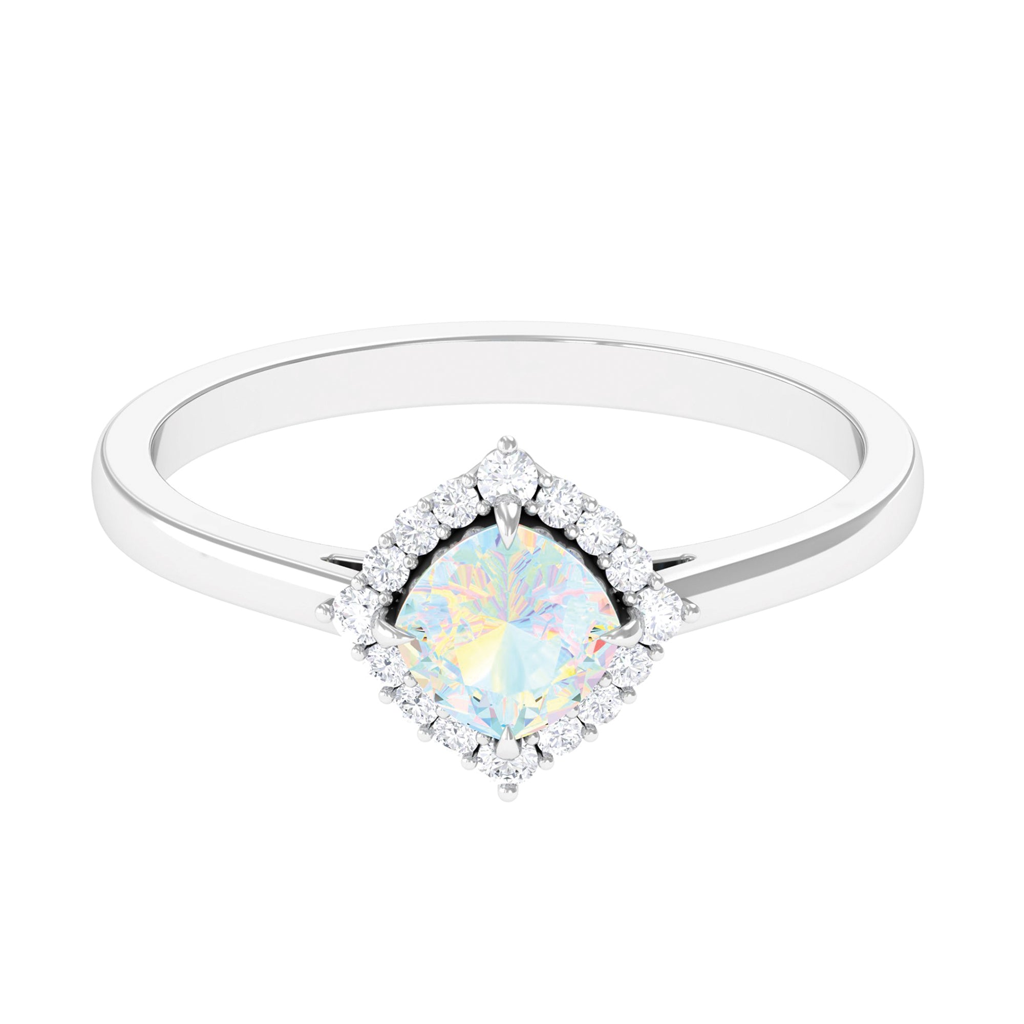 Rosec Jewels-Cushion Cut Ethiopian Opal Halo Engagement Ring with Diamond