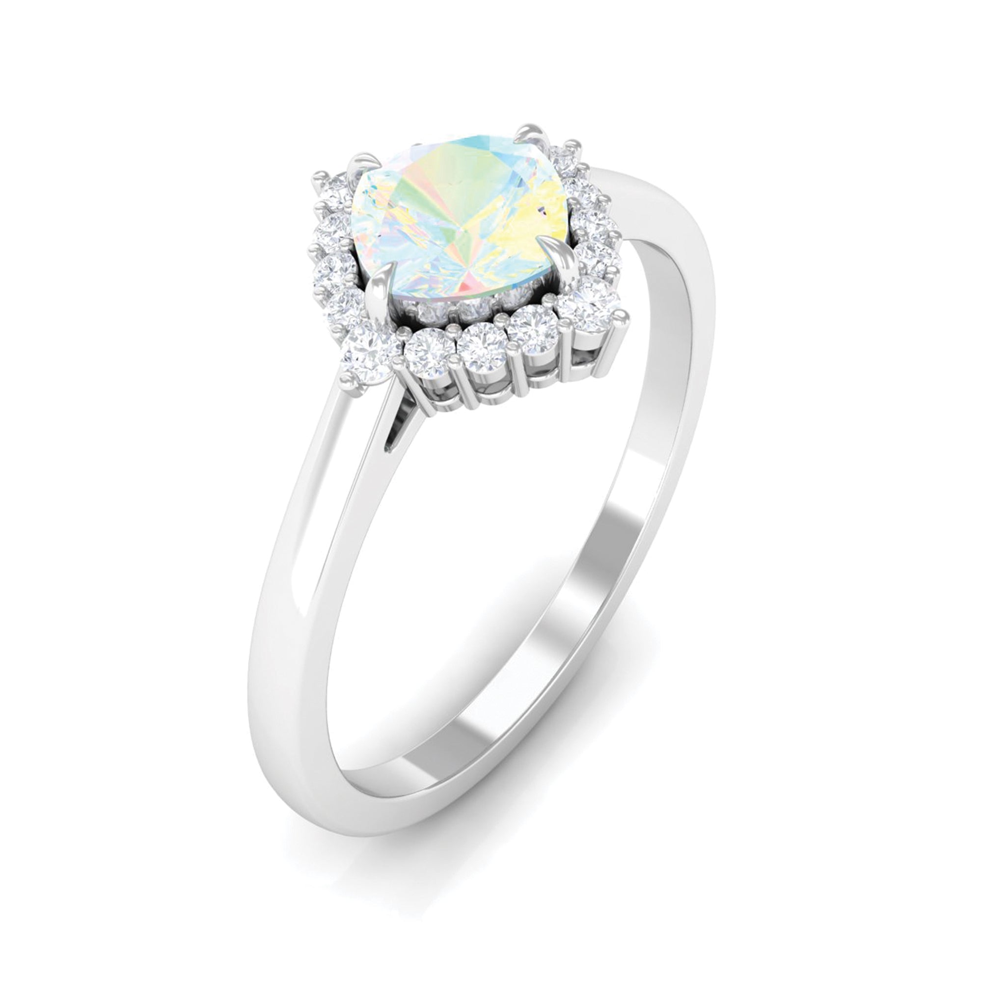 Rosec Jewels-Cushion Cut Ethiopian Opal Halo Engagement Ring with Diamond