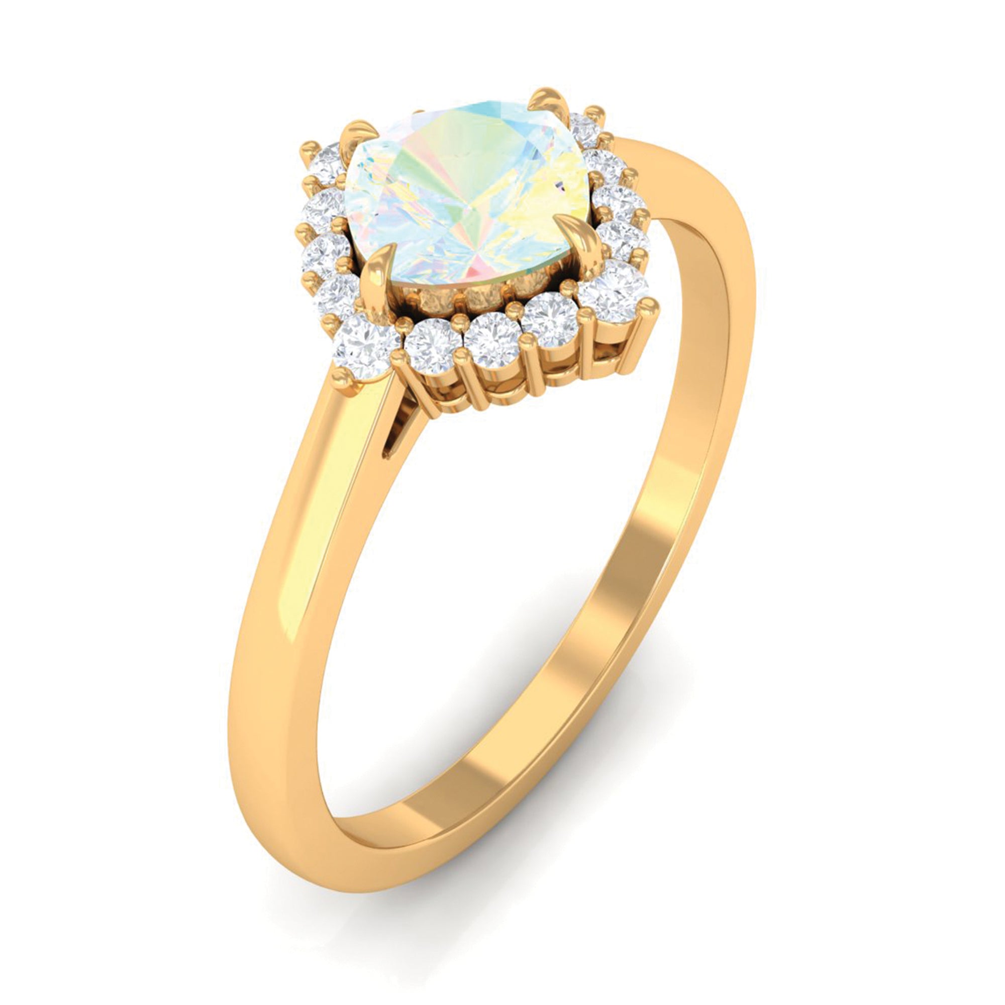 Rosec Jewels-Cushion Cut Ethiopian Opal Halo Engagement Ring with Diamond