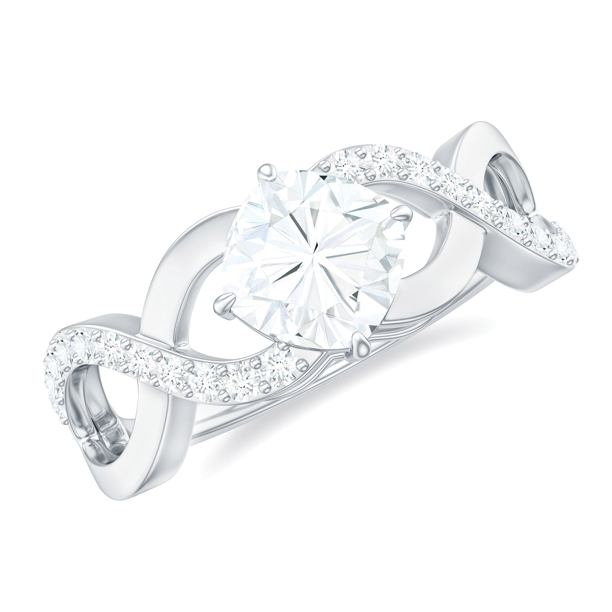 Rosec Jewels-Cushion Cut Certified Moissanite Infinity Style Engagement Ring