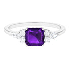 Rosec Jewels-Asscher Cut Amethyst Solitaire Engagement Ring with Diamond Trio