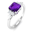 Rosec Jewels-Asscher Cut Amethyst Solitaire Engagement Ring with Diamond Trio