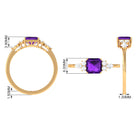 Rosec Jewels-Asscher Cut Amethyst Solitaire Engagement Ring with Diamond Trio