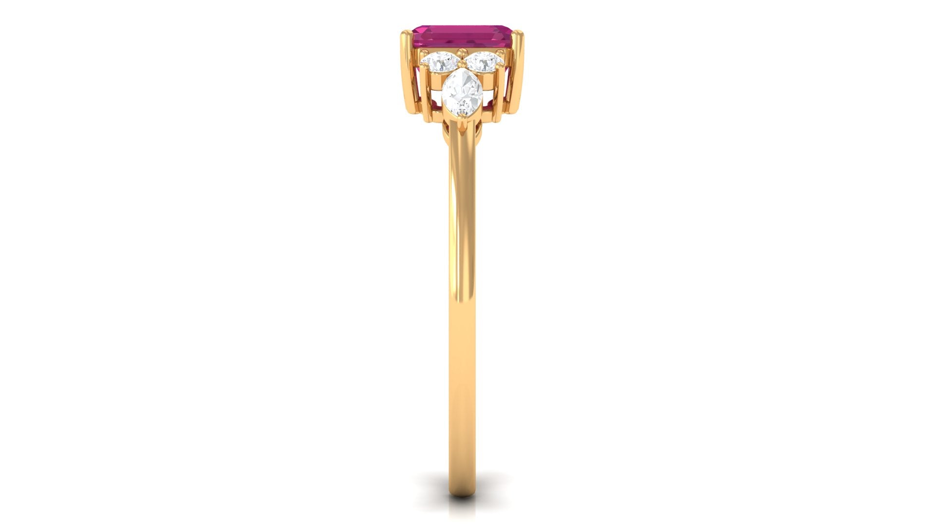 Rosec Jewels-Asscher Cut Pink Tourmaline Solitaire Engagement Ring with Diamond Trio