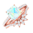 Rosec Jewels-Asscher Cut Ethiopian Opal Solitaire Wedding Ring Set with Diamond Accent