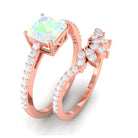 Rosec Jewels-Asscher Cut Ethiopian Opal Solitaire Wedding Ring Set with Diamond Accent