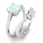 Rosec Jewels-Asscher Cut Ethiopian Opal Solitaire Wedding Ring Set with Diamond Accent