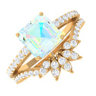 Rosec Jewels-Asscher Cut Ethiopian Opal Solitaire Wedding Ring Set with Diamond Accent