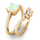 Rosec Jewels-Asscher Cut Ethiopian Opal Solitaire Wedding Ring Set with Diamond Accent