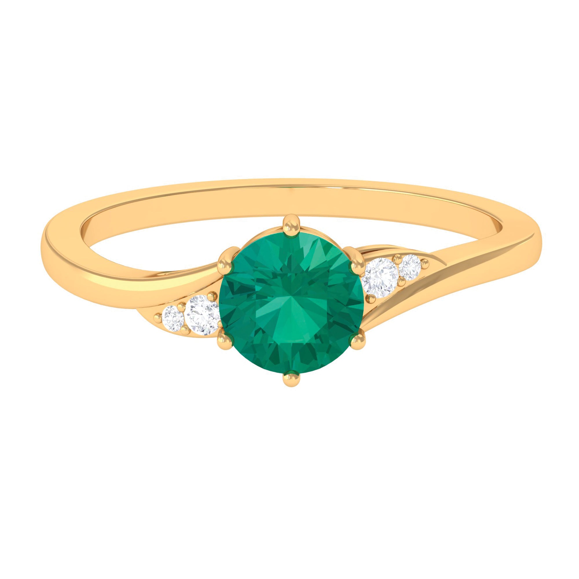 Rosec Jewels-1 CT Round Emerald Solitaire Engagement Ring with Diamond